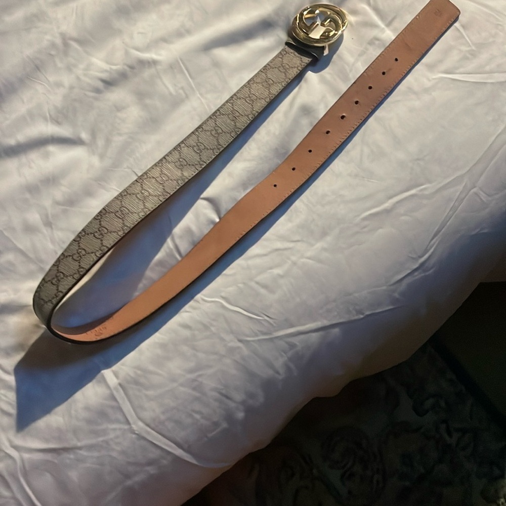 Gucci Black and Tan GG Pattern Belt with Gold Buckle